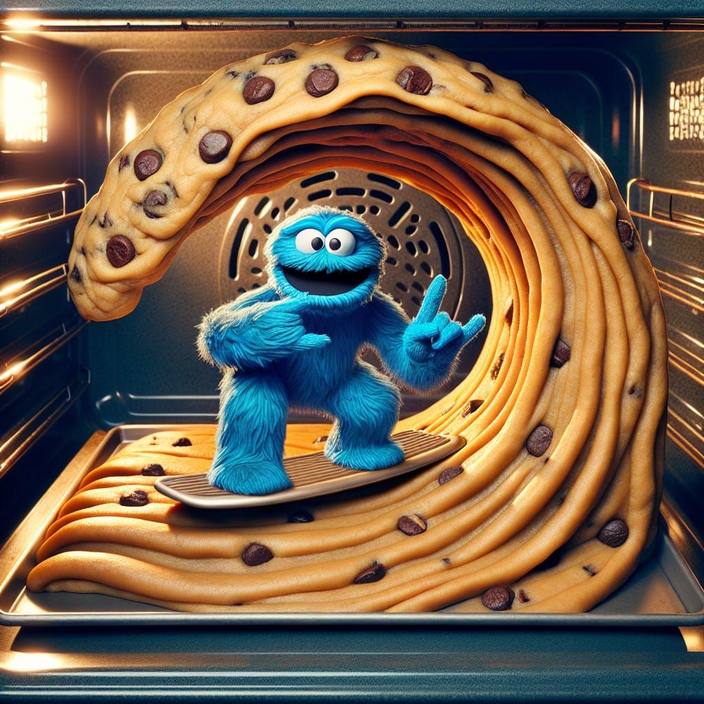 Cookie Monster Surfs a Cookie Dough Wave