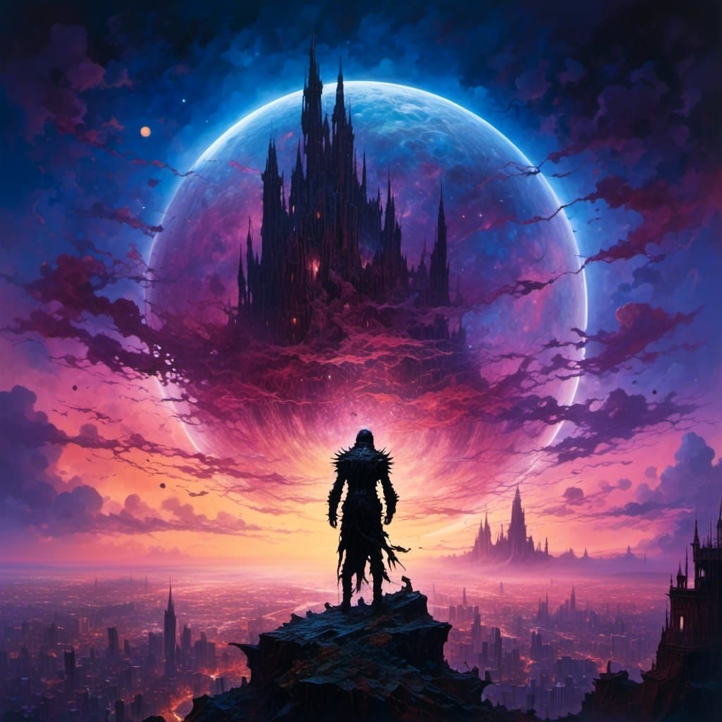 Epic Eclipse Silhouette in Post-Apocalyptic Cityscape