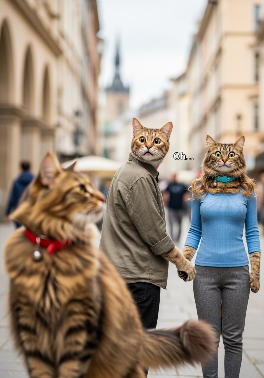 Humorous Candid Photo of Cats on City Street