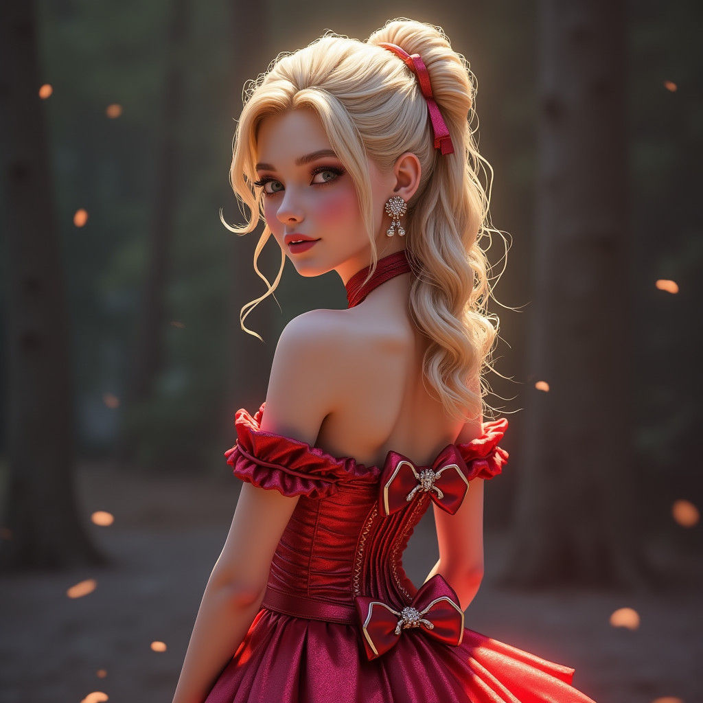 Ethereal Red Fantasy Goddess in Iridescent Corset