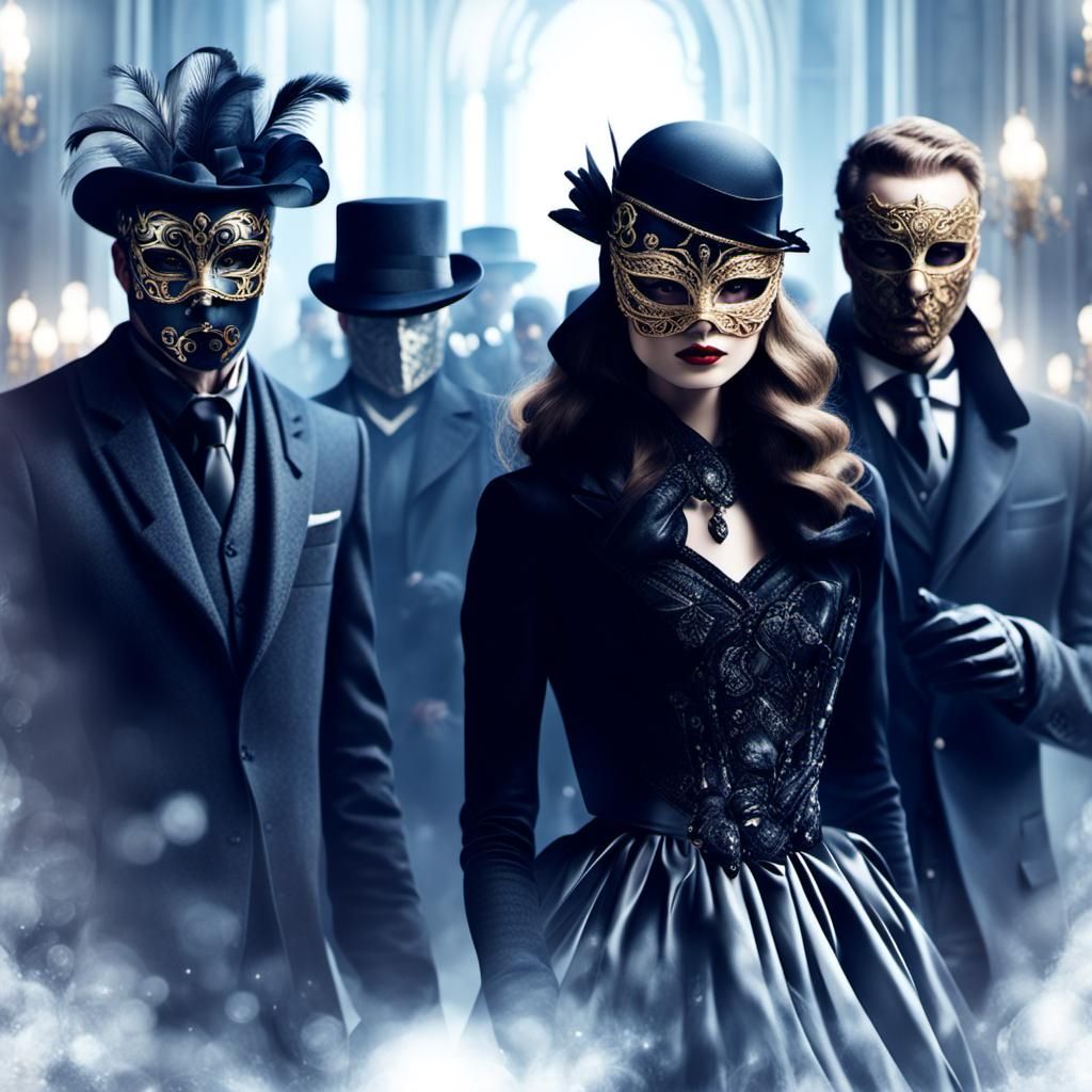 Mysterious Masquerade Ball with Gloved Hands