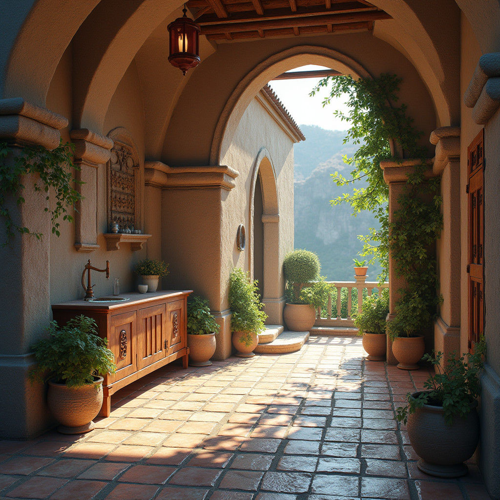 Mediterranean Stone House Interior in Detailed Matte Paintin...