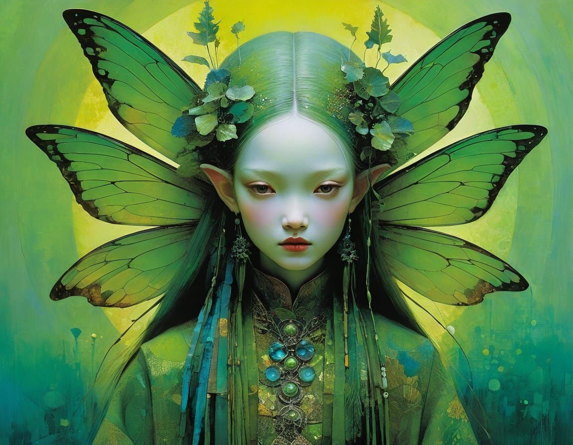 Enchanted Fairy in Vibrant Sunset Landscape