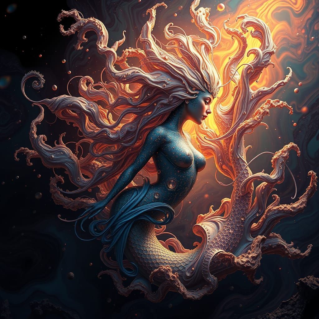 Siren of Ferrofluidic Dreams in Hyperrealistic 3D