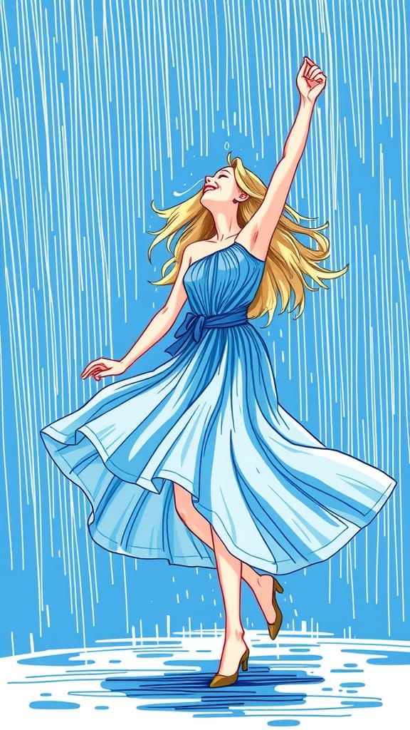Joyful Rain Dancer in Whimsical Watercolor Style