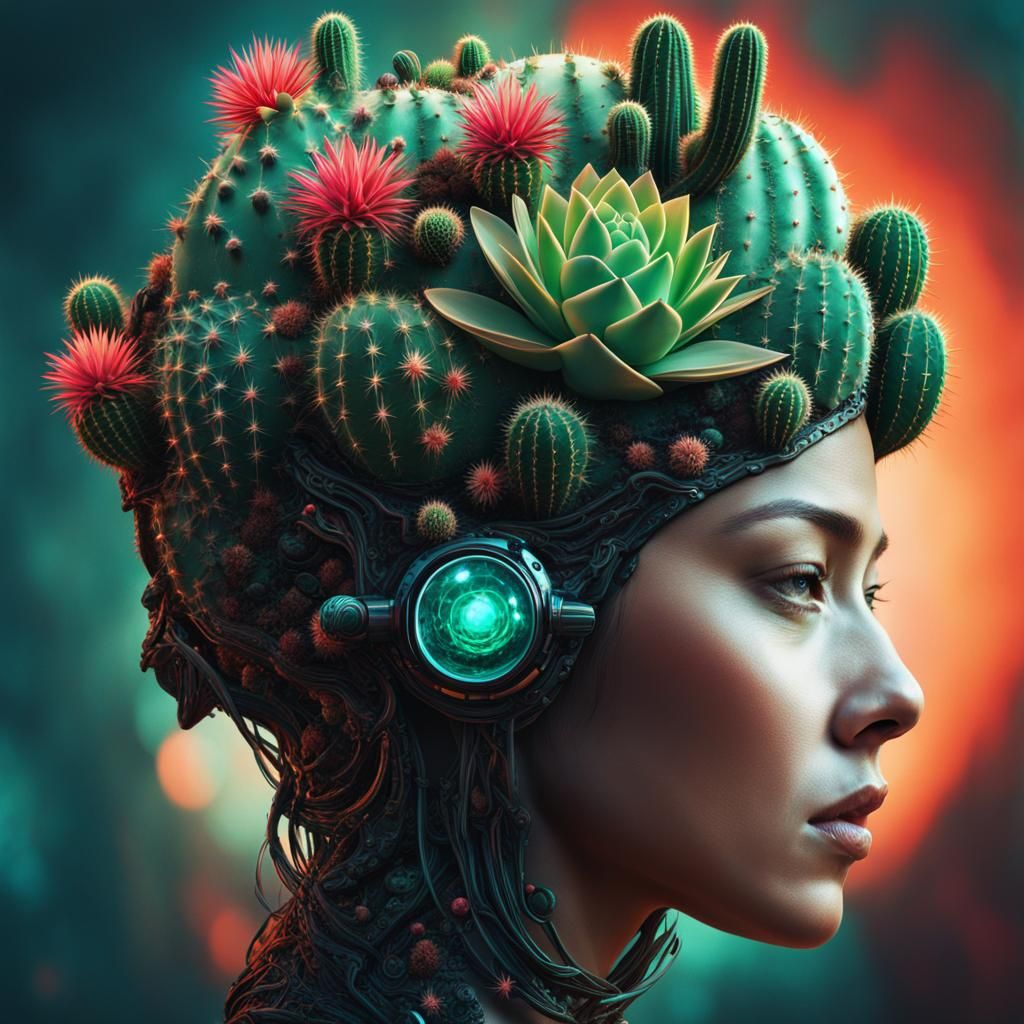 Cactus Woman: Surreal Galactic Traveler in Altermodern Style