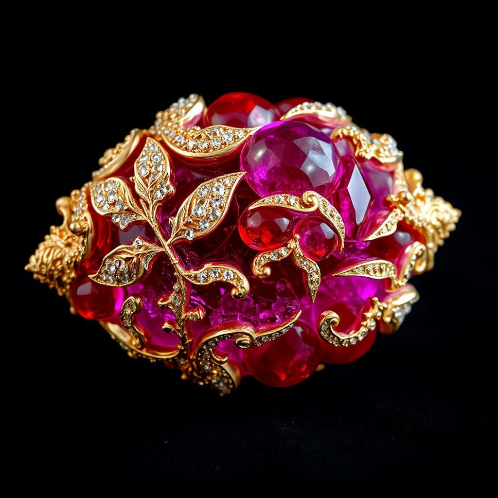 Luxurious Fractal Sculpture in Ruby and White Gold