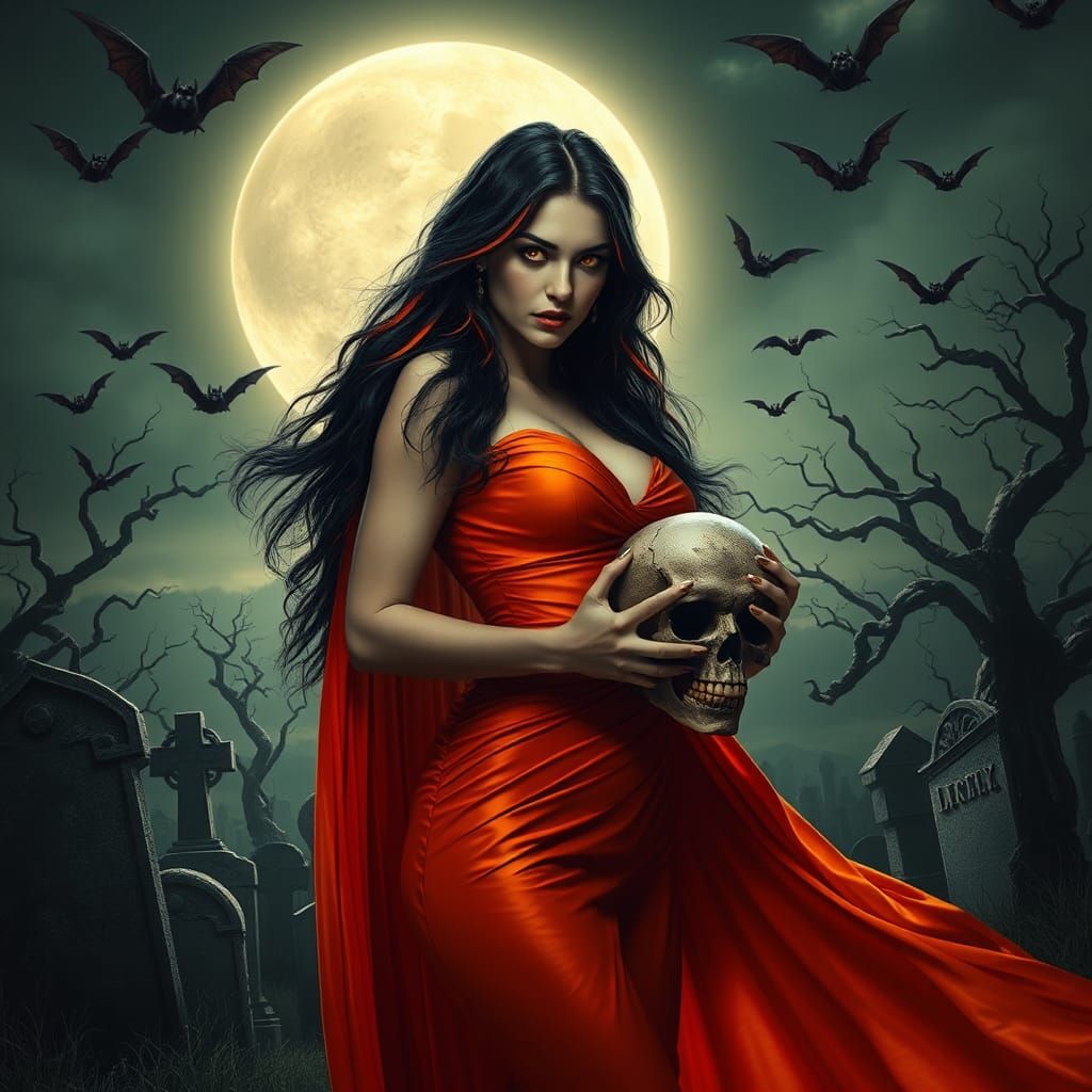 Vampire Woman in Graveyard, Digital Matte Painting