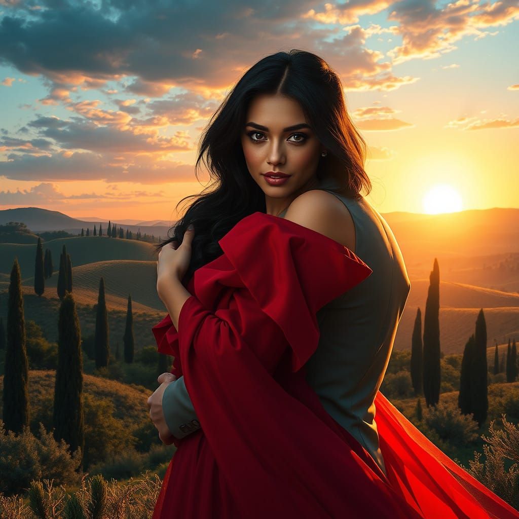 Ethereal Tuscan Romance in Vibrant Matte Painting Style