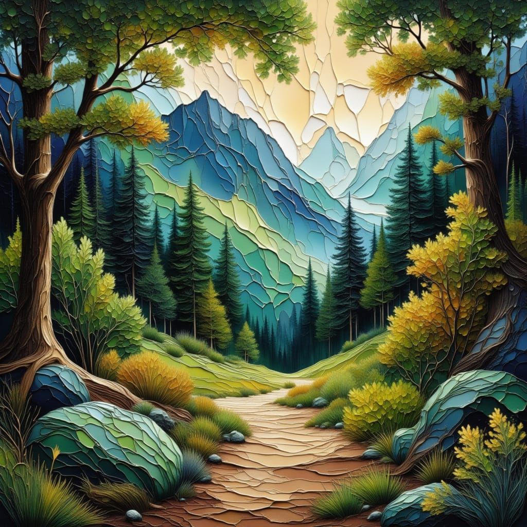 Summer Forest Path in Thick Textured Paint