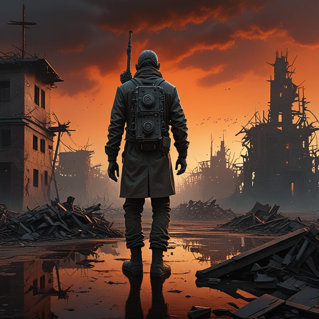 Surrealistic Apocalypse: Shattered Figure in a Desolate Wast...