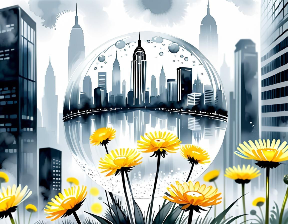 Glass Sphere with Flowers in London, Watercolour Art