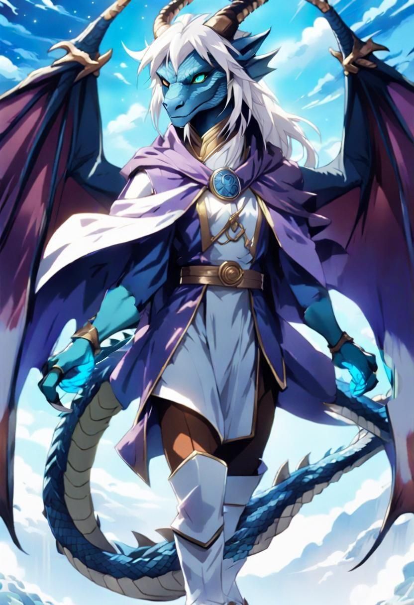 Anime Dragonborn Mage in Gothic Castle Grounds