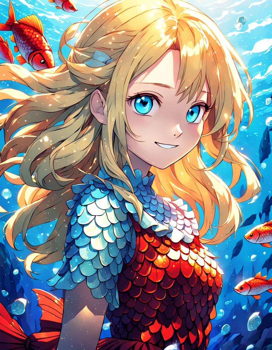 Surreal Anime Teeness Shines in Vibrant Oceanic Scene