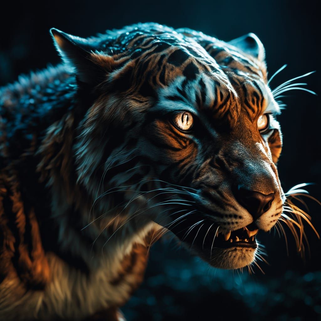 Hyperrealistic Predator Stalking Prey in the Dark