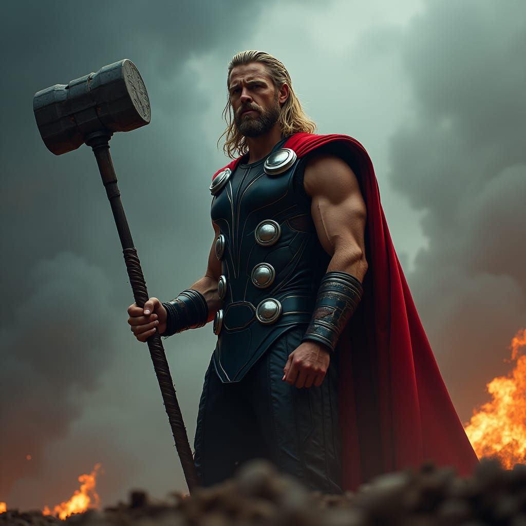 Thor with Hammer: Epic Cinematic Comic Book Art