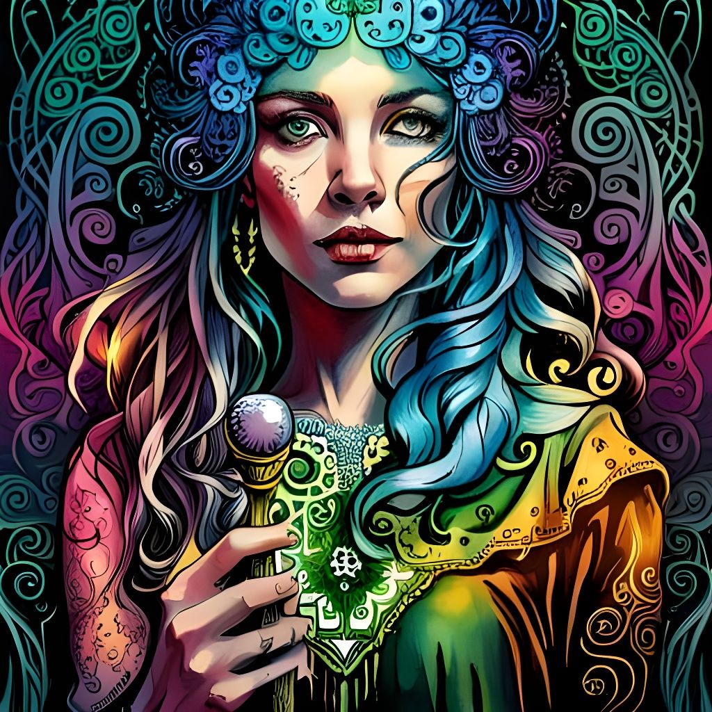 Eldritch Witch Tarot Art Nouveau Illustration