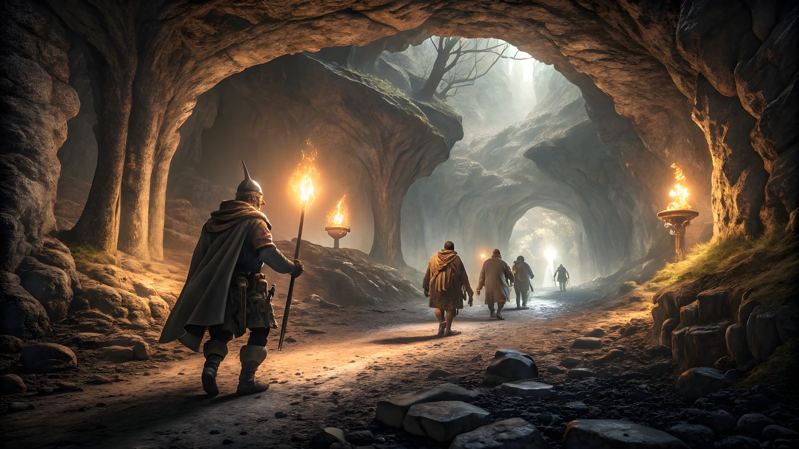 Medieval Adventurers Explore Subterranean Cave in Unreal Eng...