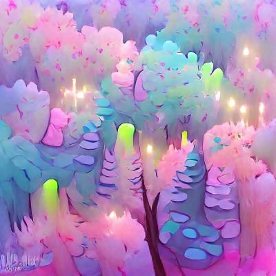 Glowing Neon Pastel Forest with Sparkles