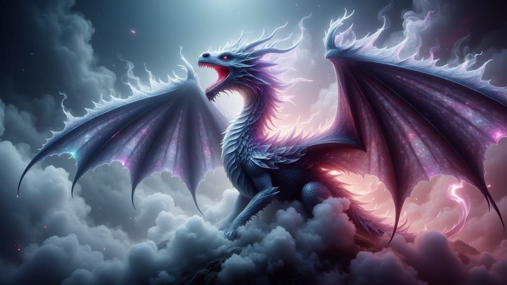 Majestic Dragon Roaring in Enchanted Atmosphere