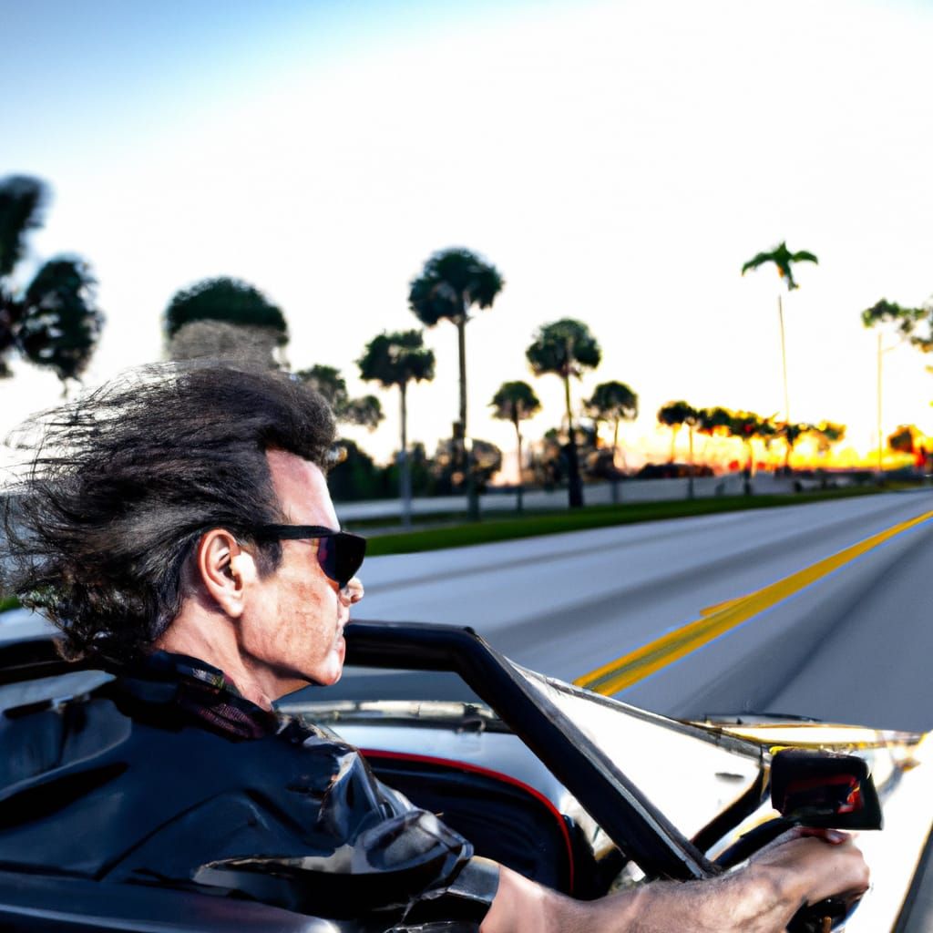 Miami Sunset Drive in a Black Ferrari