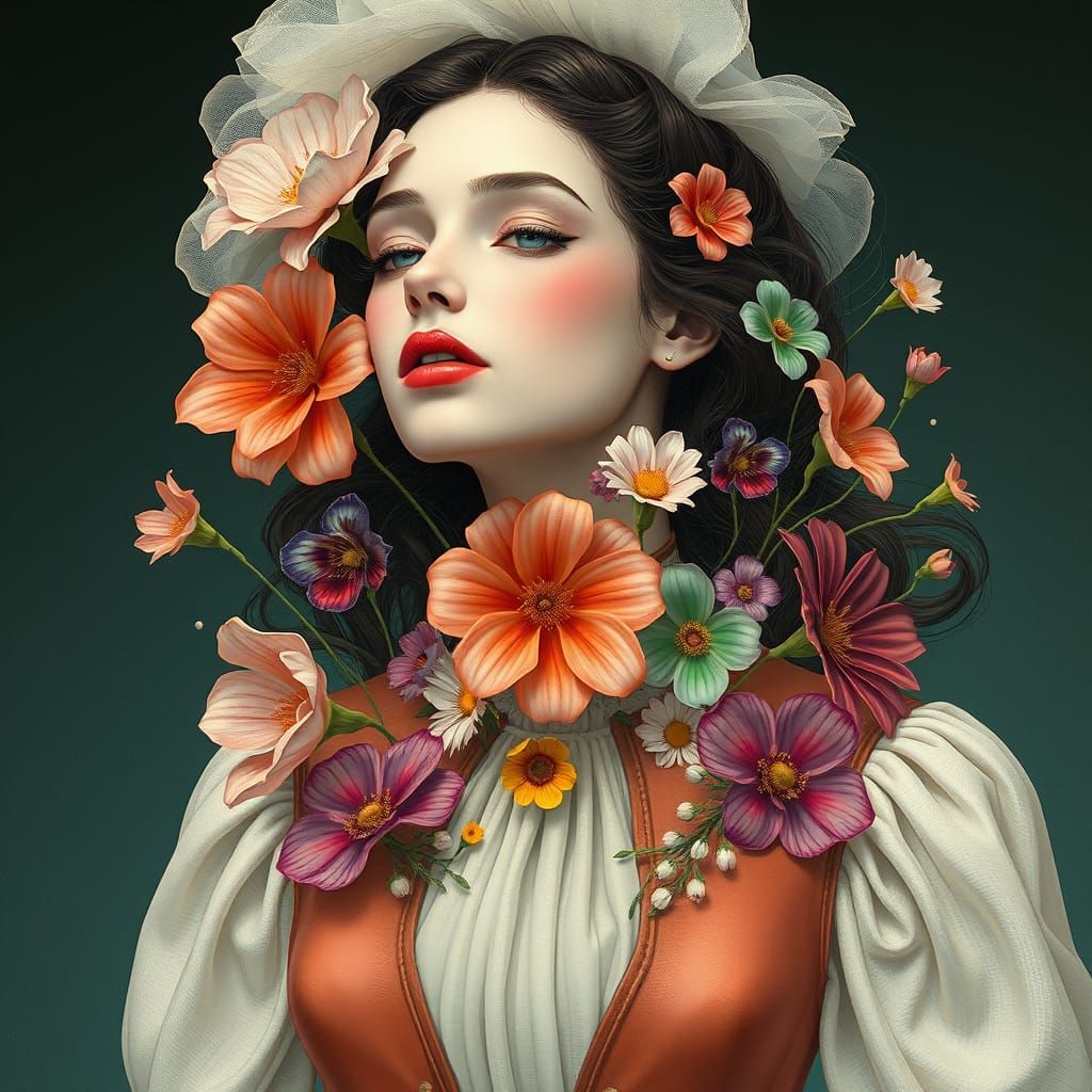 Surreal Woman with Internal Flowers, Dreamlike Art