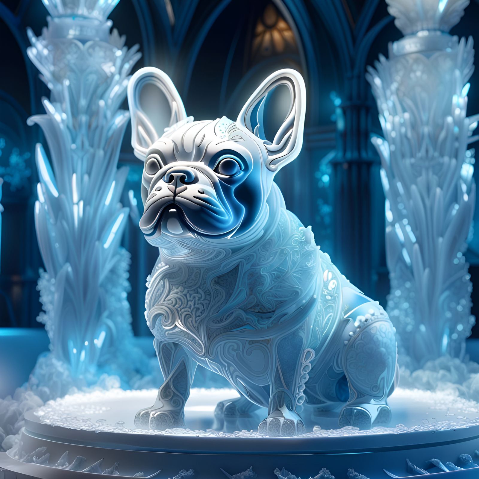 Icy French Bulldog Sculpture in Crystal Palace