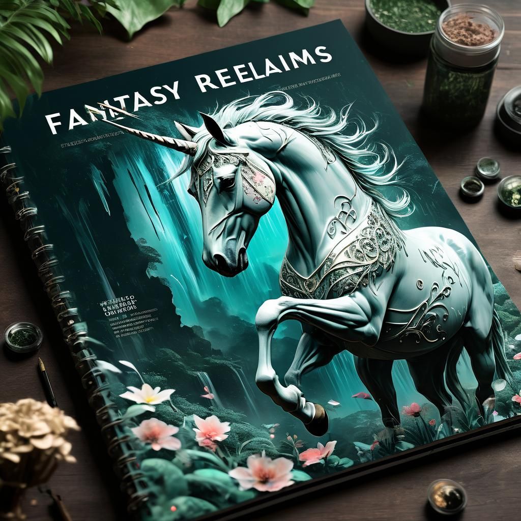 Fantasy Realms Cover: Unicorn in Fractal Filigree