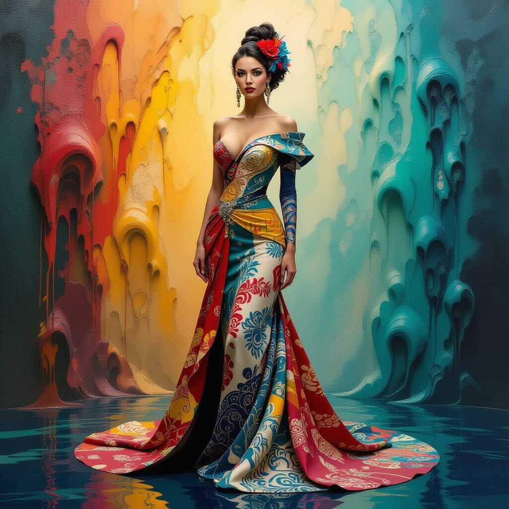 Surreal Zentangle Woman in Dreamlike Oil Painting