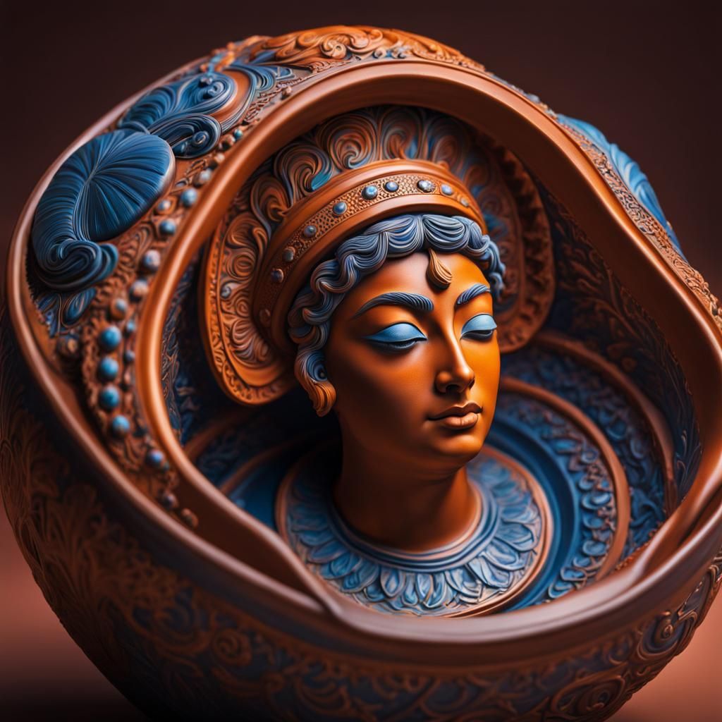 Ornate Clay Pottery in Hyperrealistic Style
