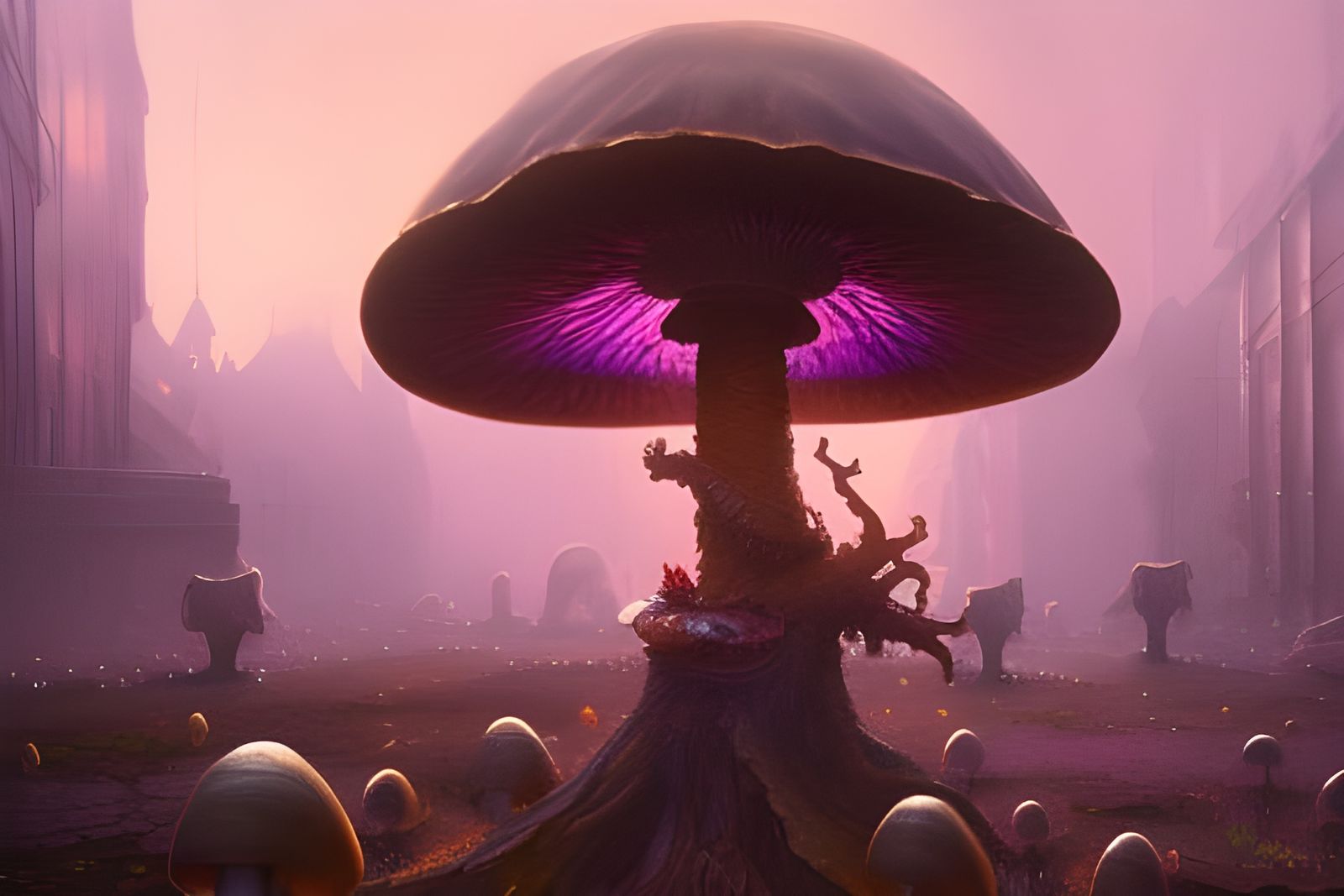 Mushroom and Snail City: Dark Fantasy Concept Art