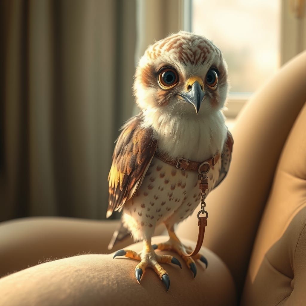Adorable Hawk as Pet in Whimsical Illustration