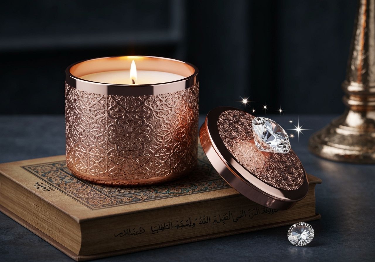 Rose Gold Candle with Diamond in Dark Luxury Style