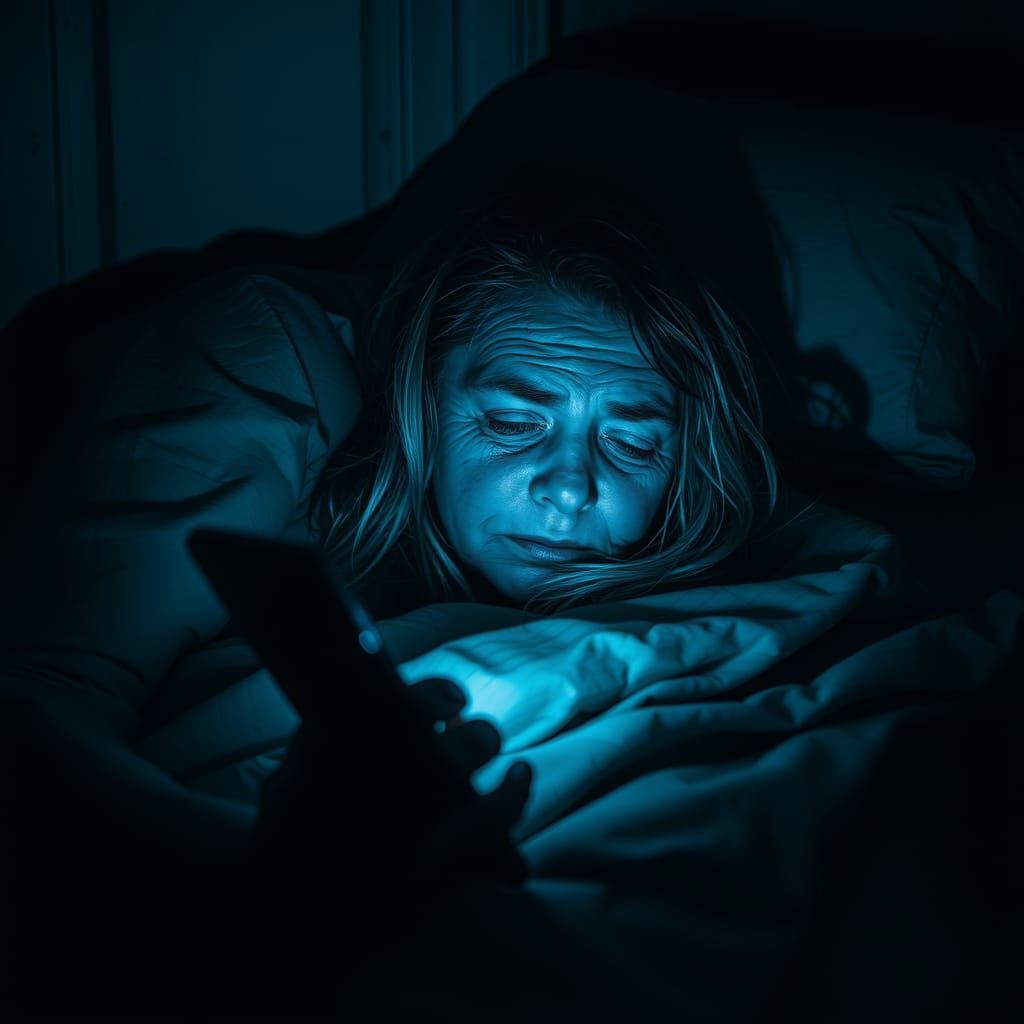 Gloomy Bedroom Scene: Sick Woman in Bed