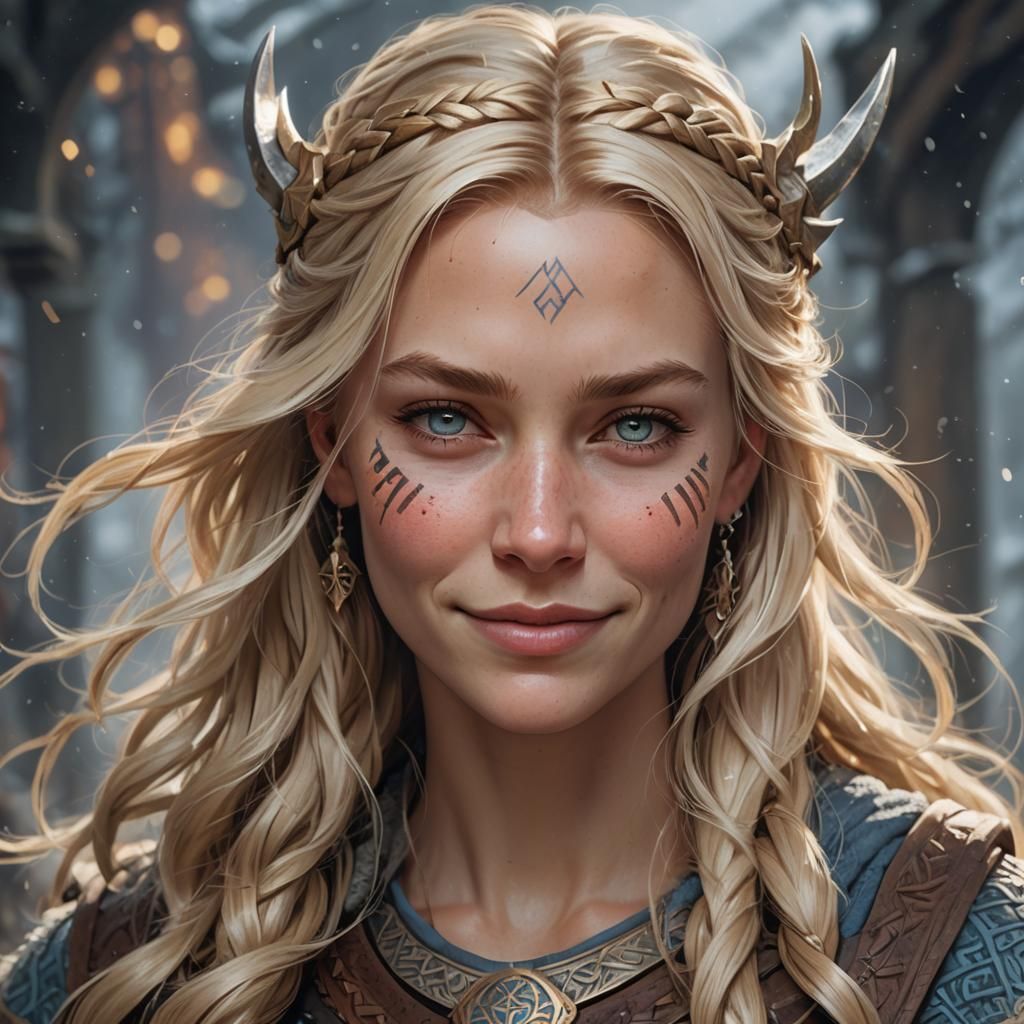 Happy Nordic Woman Portrait in Hyperdetailed Style