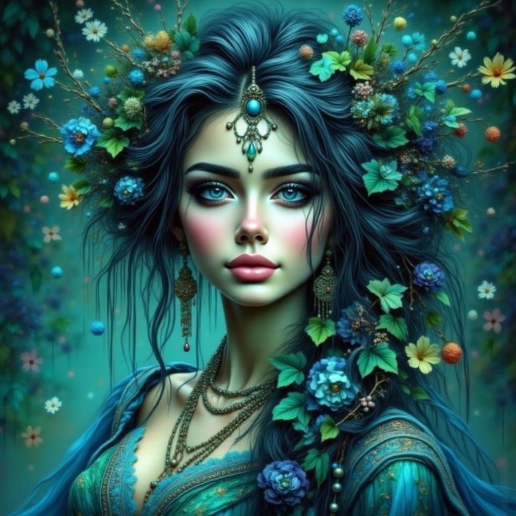 Alien Goddess with Lavender Eyes as Expressionist Oil Painti...