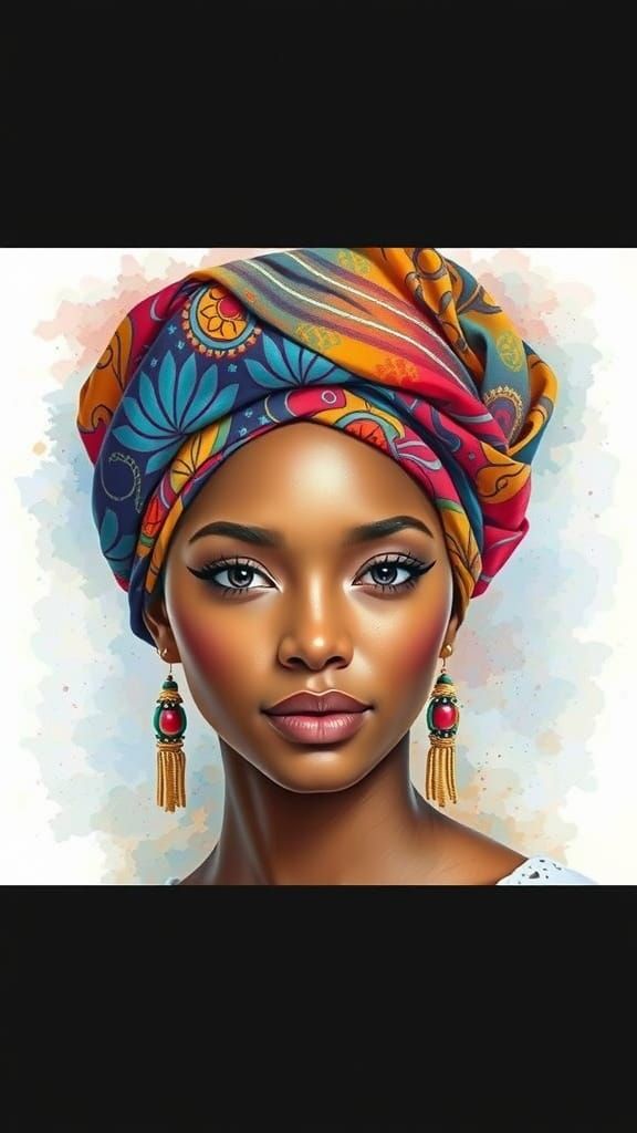 Ultra-Realistic Portrait of a Black Woman in Vibrant Headwra...