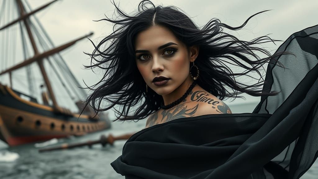 Gothic Siren with Tattoos and Amber Eyes