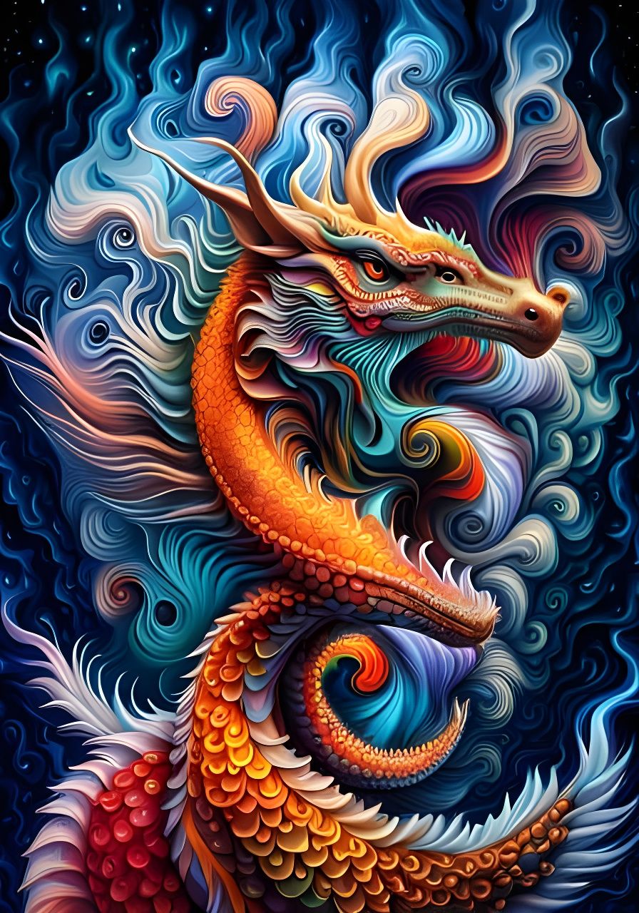 Psychedelic Fractal Dragon in Detailed Geometric Style