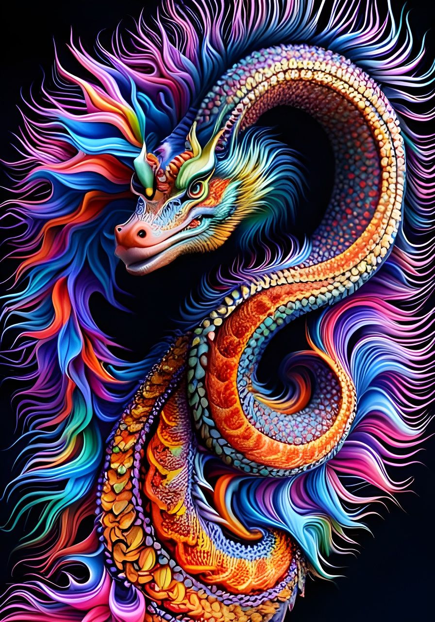 Psychedelic Fractal Dragon in Ultra-Detailed Geometric Style