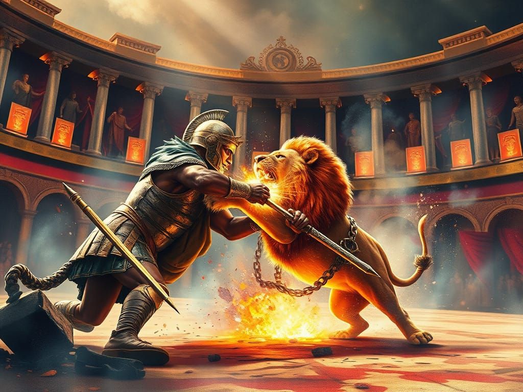 A Gladiator Triumphs Over a Lion in Ancient Rome