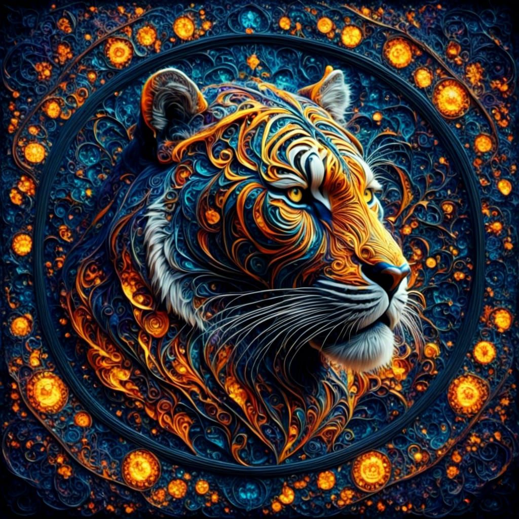 Surreal Sumatran Tiger Stalking Prey in Fractal Style