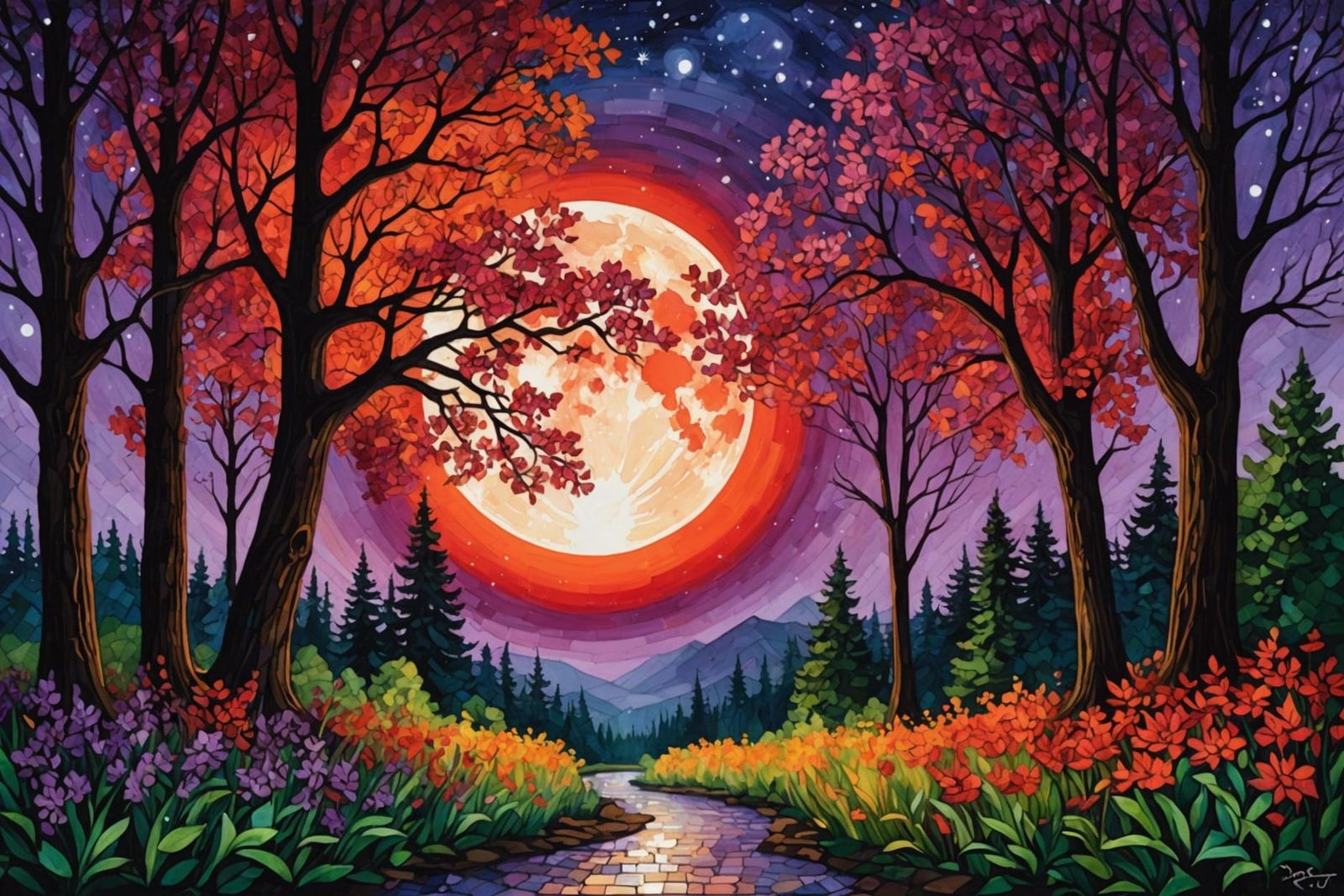 Vibrant Grove in Oil, Watercolor, and Ink