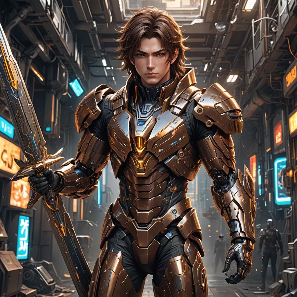 Anime Boy with Futuristic Sword in Digital Art