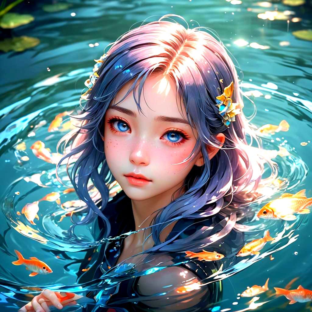 Anime Style Fish Portrait in River, 8k