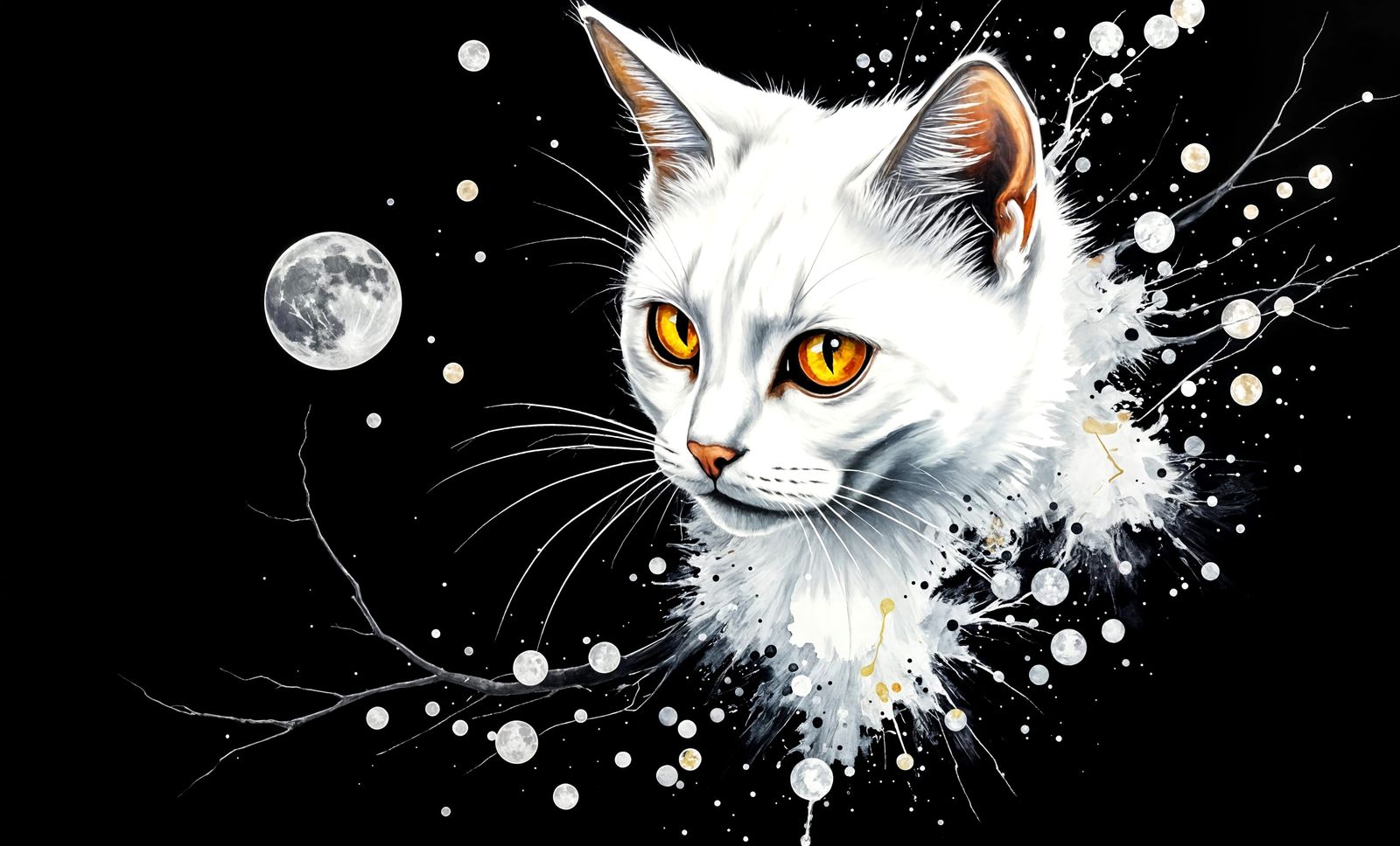 Whimsical Watercolor Cat in a Celestial Setting