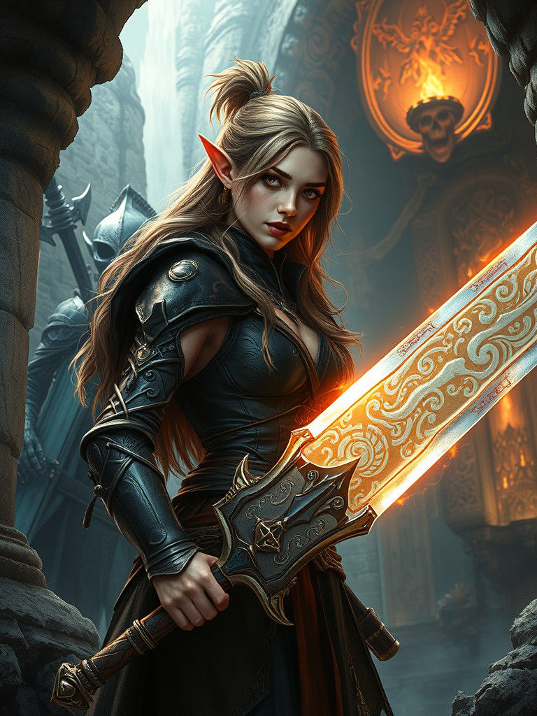 Female Elf Warrior with Mythical Sword
