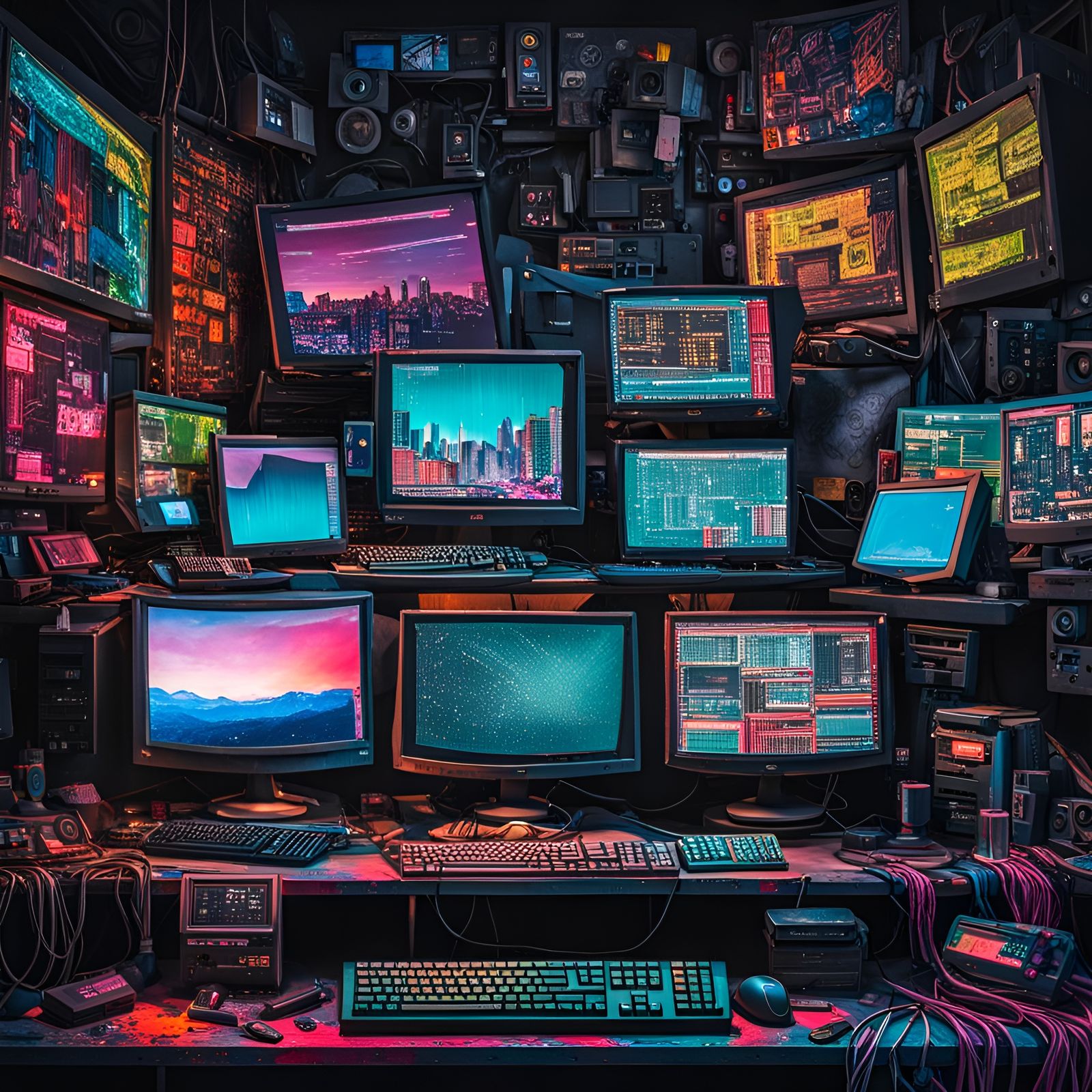 Cyberpunk Hacker Monitors in Graffiti Art Style