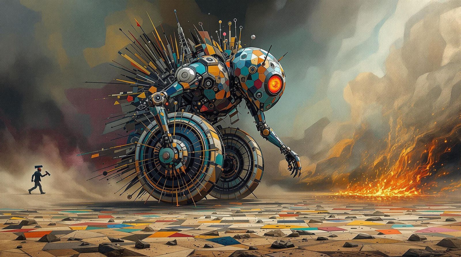 Surreal Robot Chases Trump with Ominous Anvil in Hyperrealis...