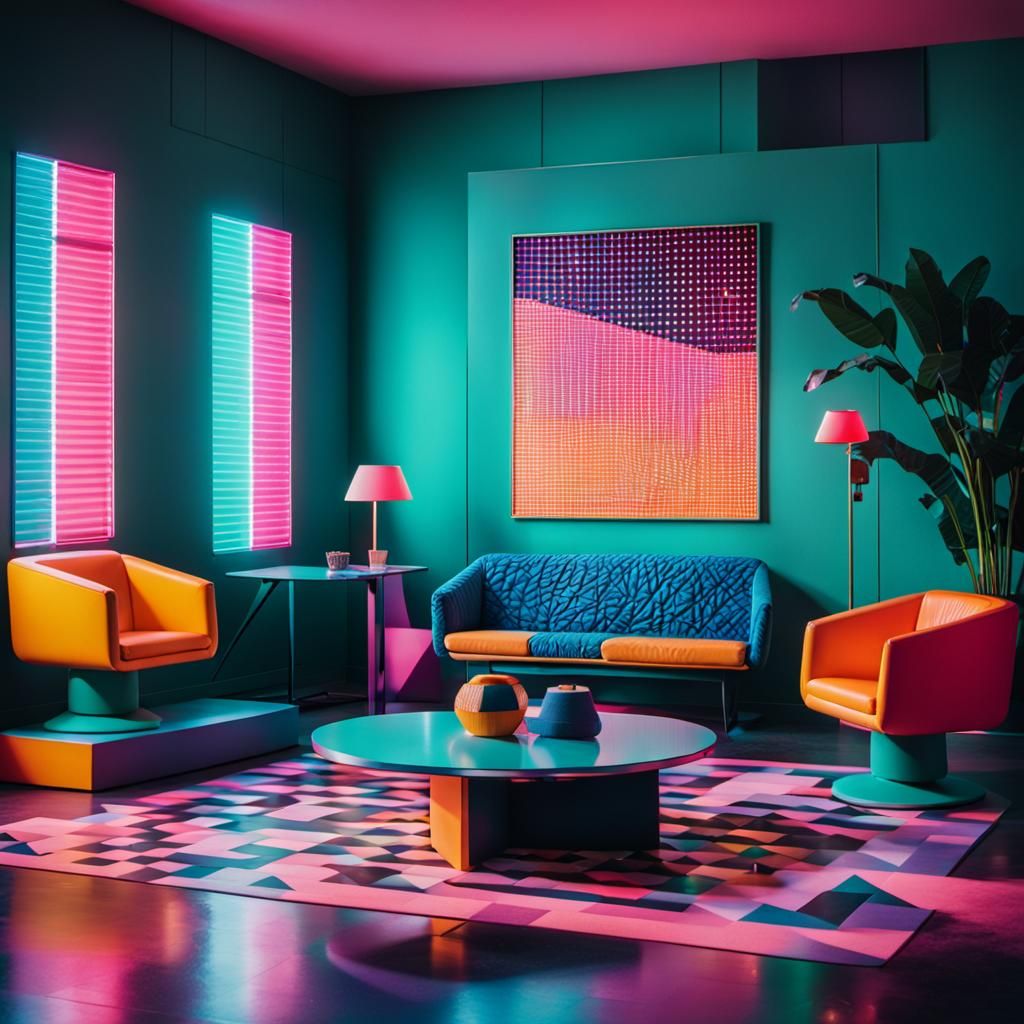 Geometric Memphis Design Interior in Film Still